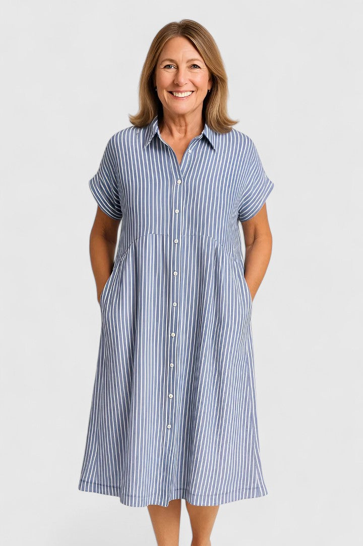 Robe Chemise Midi à Rayures avec Coupe Décontractée pour Femme | Idéale pour Usage Quotidien et Loisirs