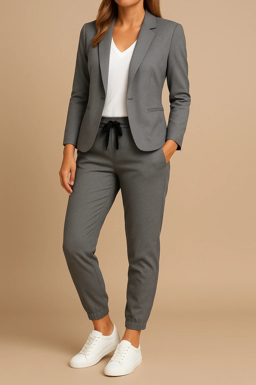 Ensemble Deux Pièces Avec Blazer Ajusté Et Pantalon Jogger Pour Femmes | Idéal Pour Bureau Et Sorties