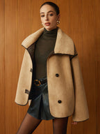 Manteau Droit avec Passepoil Contrasté et Manches Longues pour Femme | Idéal pour l’Automne et l’Hiver