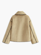 Manteau Droit avec Passepoil Contrasté et Manches Longues pour Femme | Idéal pour l’Automne et l’Hiver