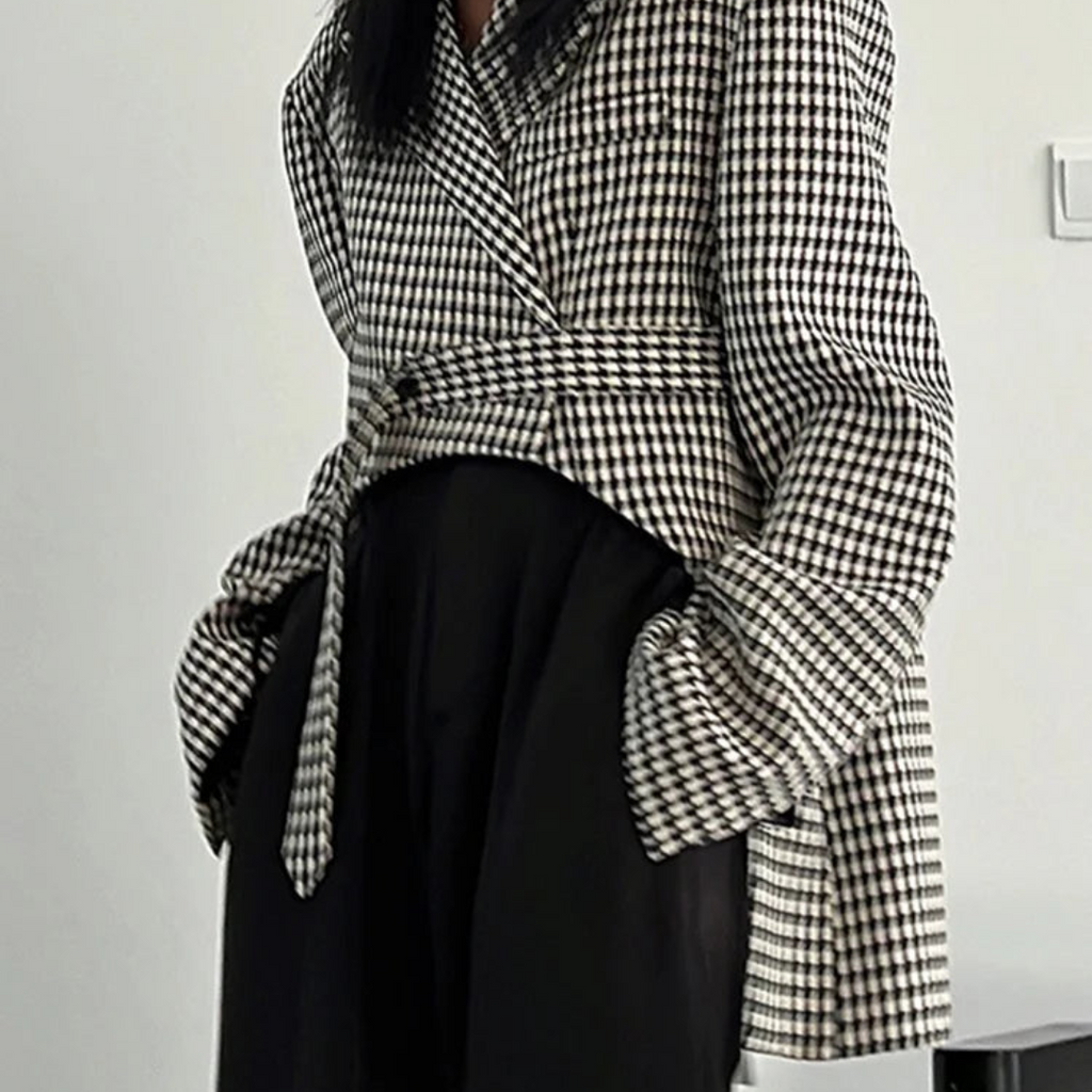 Blazer Motif Pied-De-Poule À Manches Longues Avec Bouton Unique Pour Femme | Idéal Pour Le Travail Et Les Sortiesames