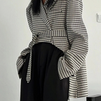 Blazer Motif Pied-De-Poule À Manches Longues Avec Bouton Unique Pour Femme | Idéal Pour Le Travail Et Les Sortiesames