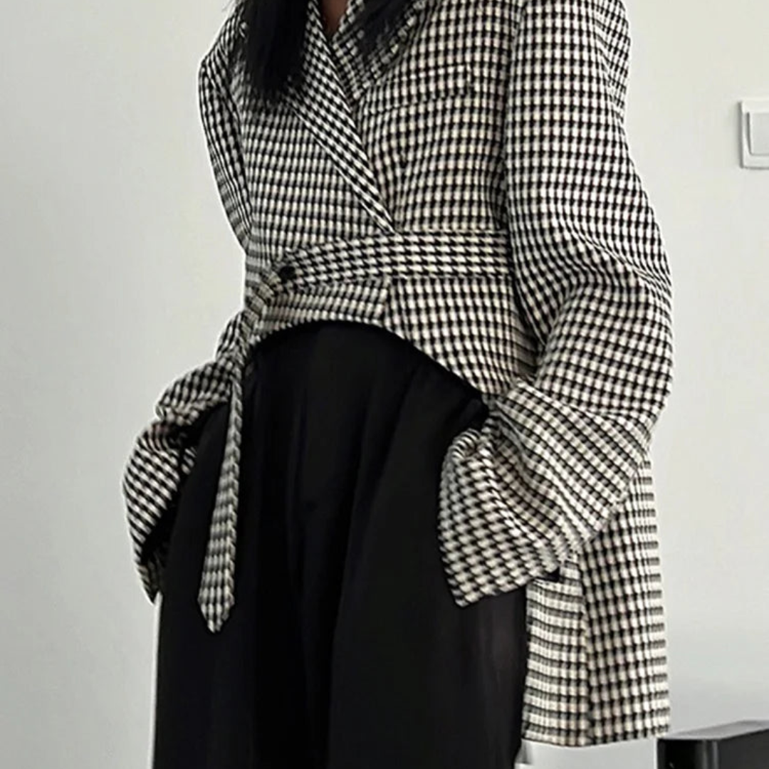 Blazer Motif Pied-De-Poule À Manches Longues Avec Bouton Unique Pour Femme | Idéal Pour Le Travail Et Les Sortiesames