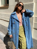 Trench-Coat Long avec Ceinture pour Femme en Bleu | Idéal pour la Mi-Saison