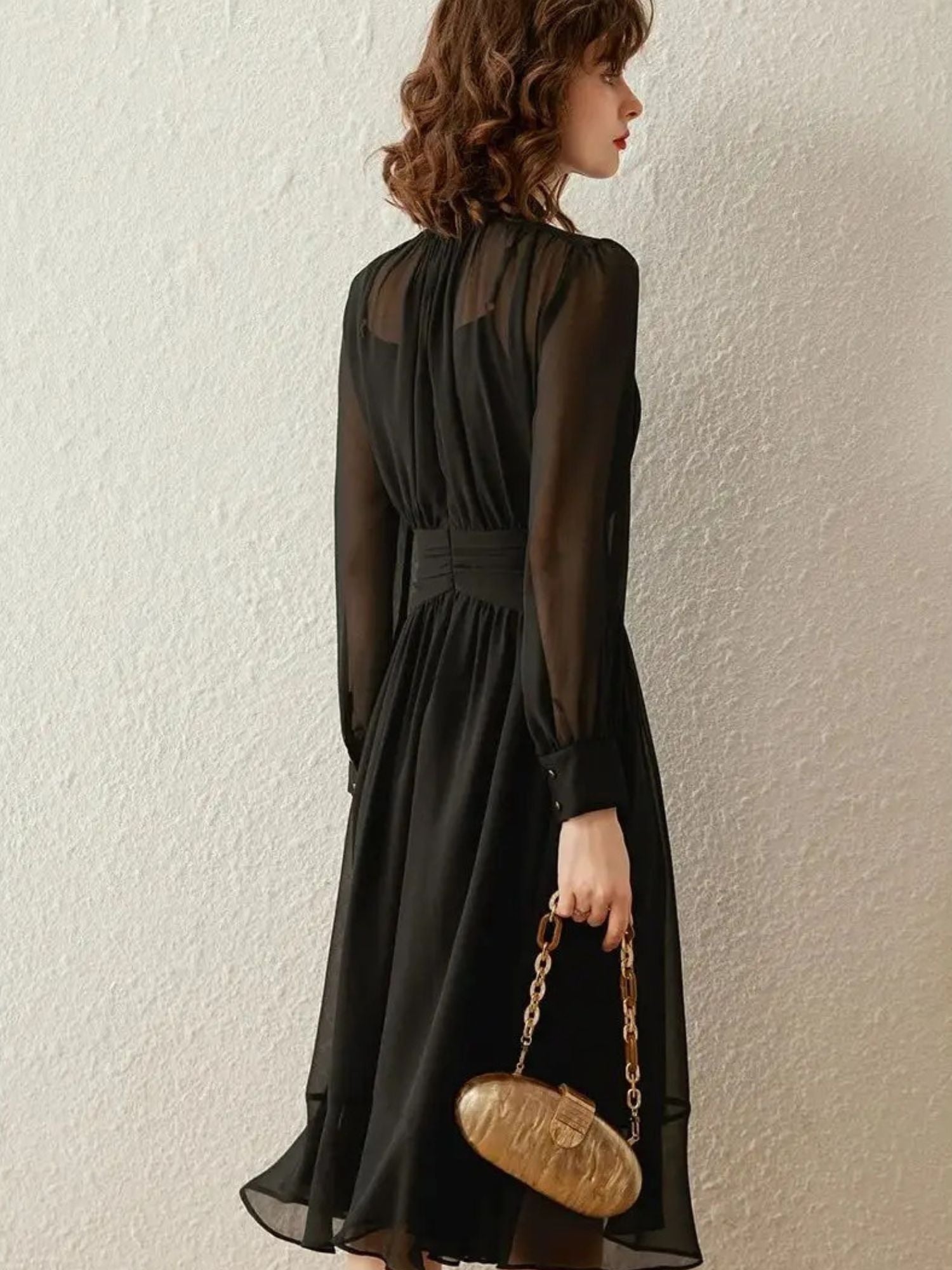 Robe Midi À Manches Transparentes Et Col Montant Pour Femme | Idéal Pour Usage Quotidien Et Occasions