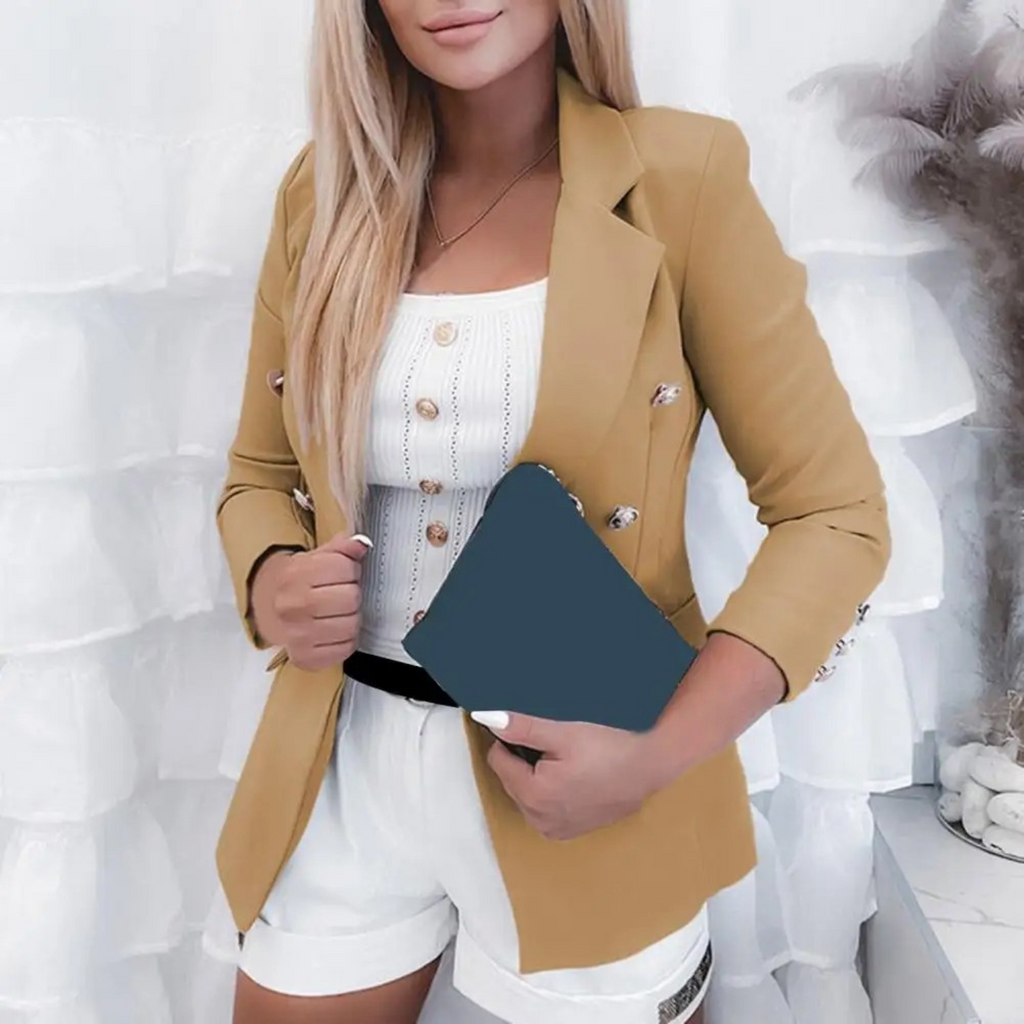 Blazer Croisé À Manches Longues Avec Boutonnage Décoratif Pour Femme | Idéal Pour Le Printemps Et L’Été