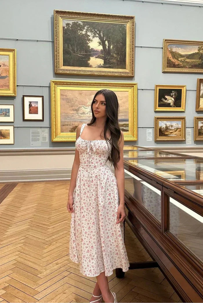 Robe Midi à Corset avec Encolure Cœur et Motif Floral pour Femme | Idéale pour les Occasions et Événements