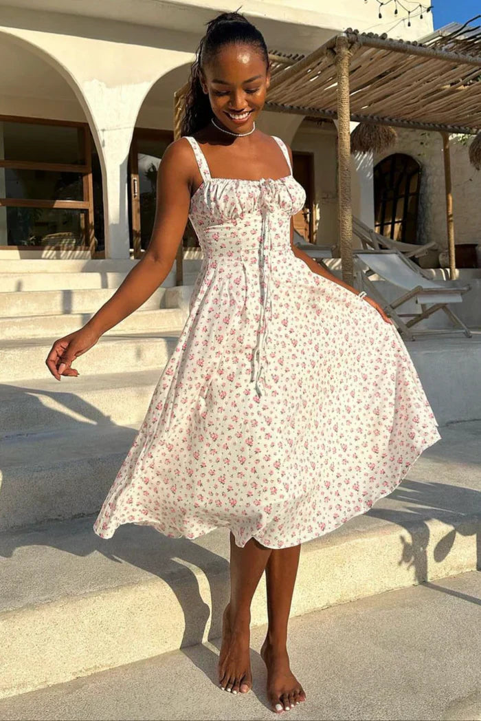 Robe Midi à Corset avec Encolure Cœur et Motif Floral pour Femme | Idéale pour les Occasions et Événements