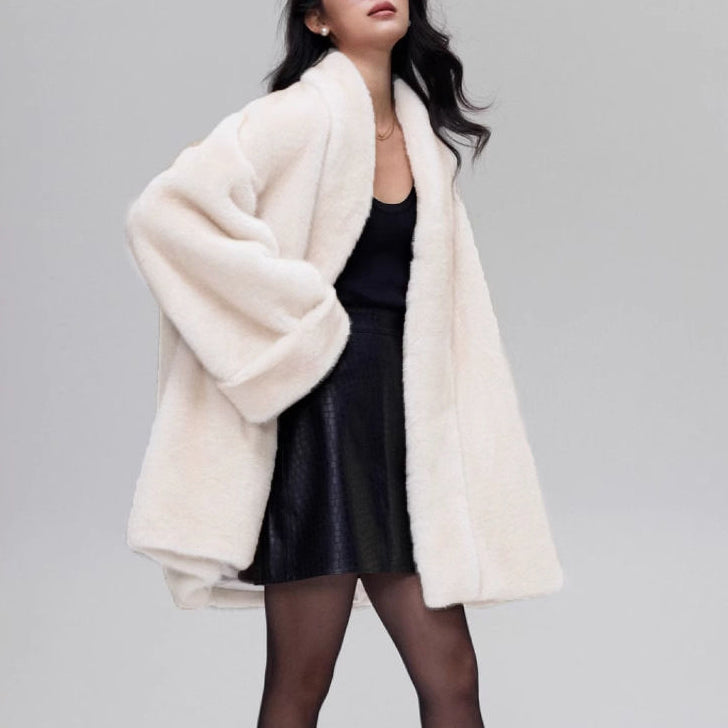 Manteau Mi-Long à Fausse Fourrure avec Manches Évasées pour Femme | Idéal pour la Saison Froide