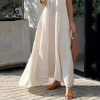 Robe Longue Blanche à Encolure en V pour Femme | Idéale pour les Journées d'Été