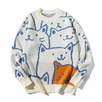 Pull En Maille Avec Motif Chat Et Coupe Ample Pour Hommes | Idéal Pour Les Journées Décontractées