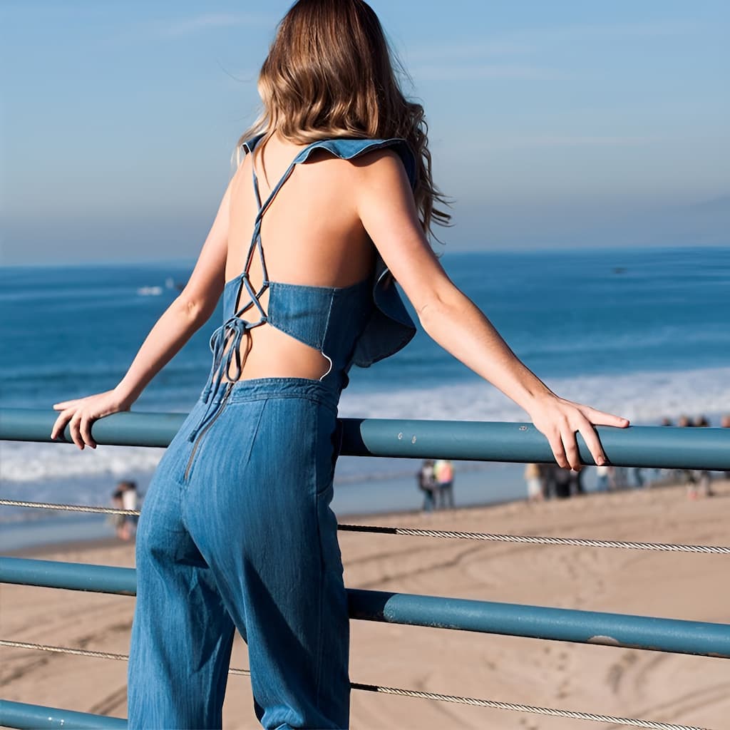 Combinaison À Jambes Larges Avec Détails Froncés Et Coupe Ajustée Pour Femme | Idéal Pour L’été