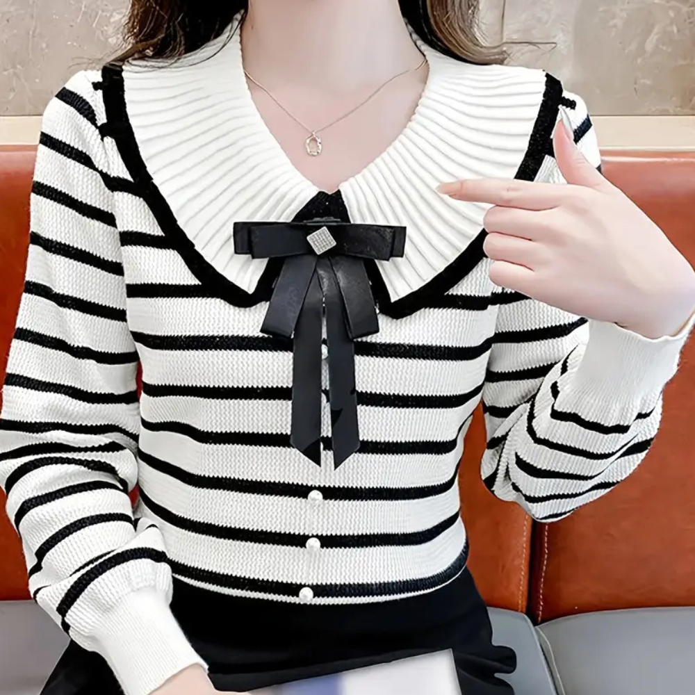 Pull À Rayures Avec Détail Nœud Et Boutons Pour Femme | Idéal Pour La Superposition