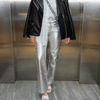Pantalon Brillant à Taille Haute et Coupe Droite pour Femme | Idéal pour Diverses Occasions