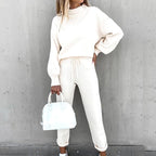 Ensemble Deux Pièces avec Haut à Manches Longues Ballon et Pantalon à Taille Ajustable pour Femme | Idéal pour un Usage Quotidien