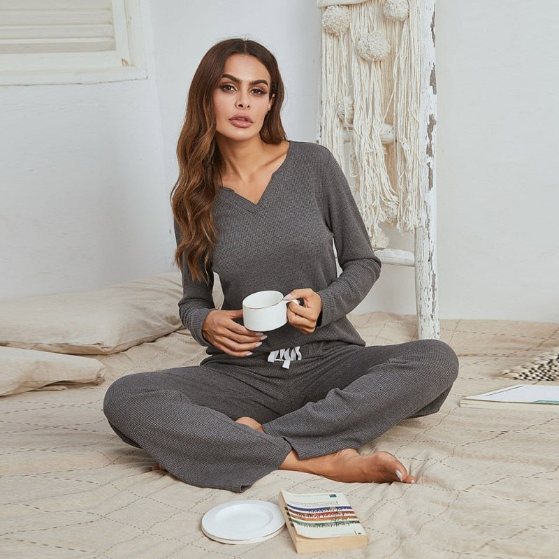 Ensemble À Col En V avec Pantalon À Taille Ajustable pour Femmes | Idéal pour La Détente À La Maison
