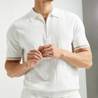Polo à Manches Courtes avec Fermeture Zippée et Détails Rayés pour Homme | Idéal pour le Quotidien
