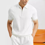 Polo à Manches Courtes avec Fermeture Zippée et Détails Rayés pour Homme | Idéal pour le Quotidien