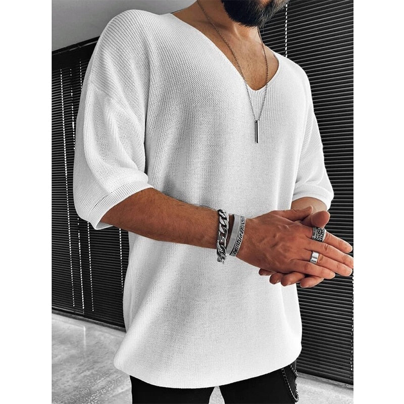 Pull à Col V à Manches Mi-Longues pour Hommes | Idéal pour le Printemps et l’Été