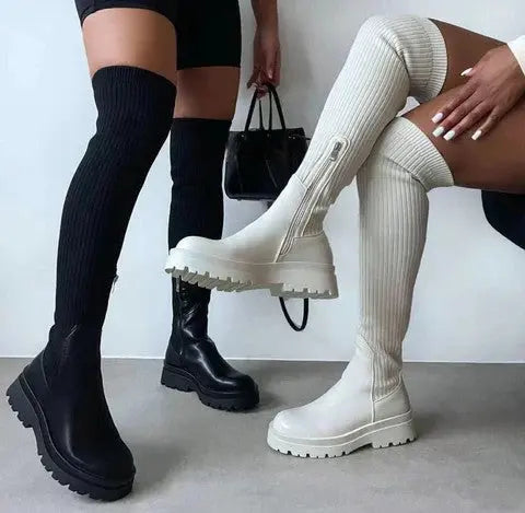 Bottes pour Femmes en Aspect Maille Stretch | Idéal pour l’Automne et l’Hiver