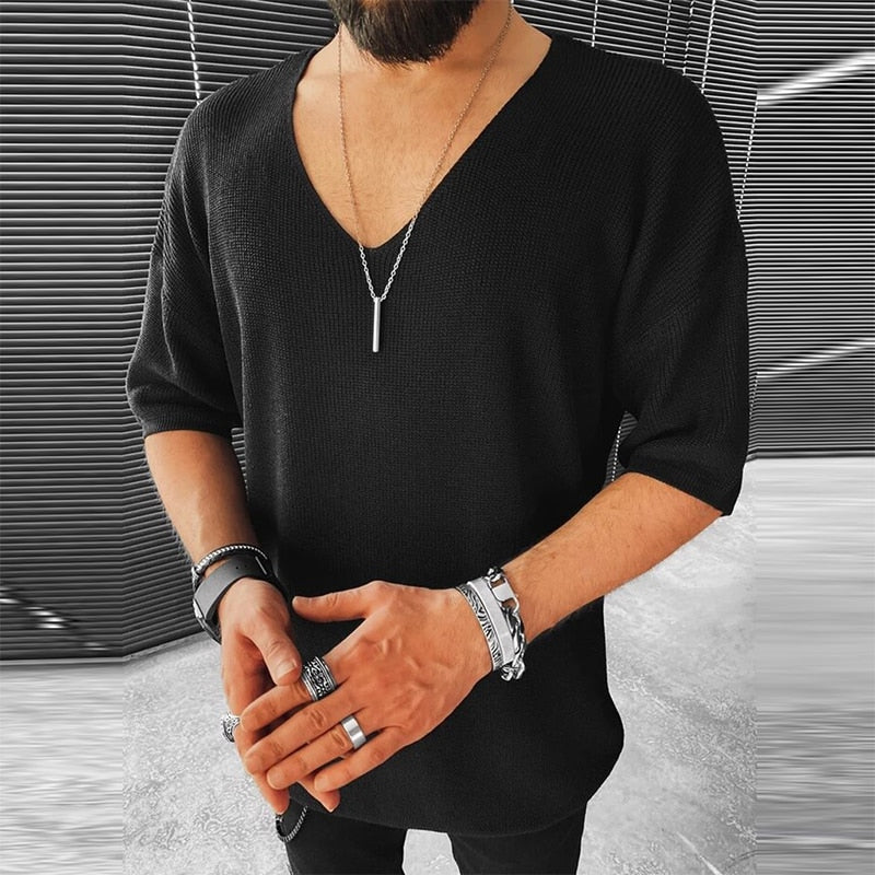 Pull à Col V à Manches Mi-Longues pour Hommes | Idéal pour le Printemps et l’Été