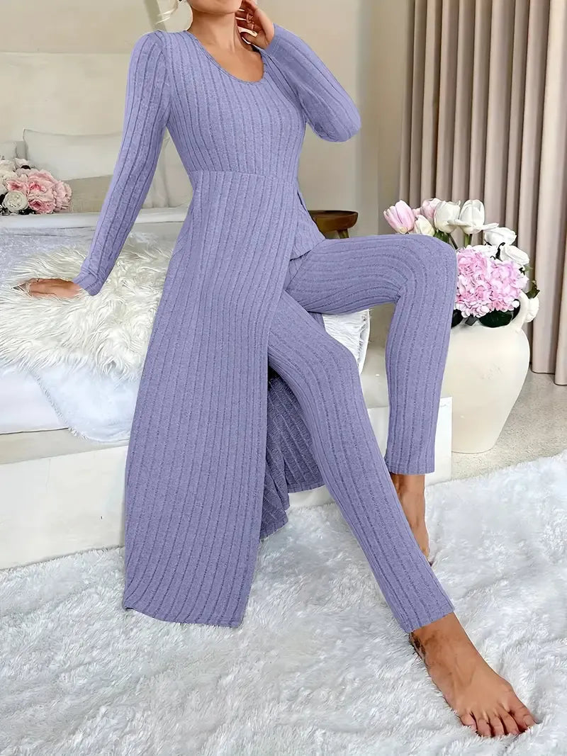 Ensemble Deux Pièces Avec Top Long Et Pantalon Ajusté Pour Femmes | Idéal Pour Usage Quotidien Et Sorties
