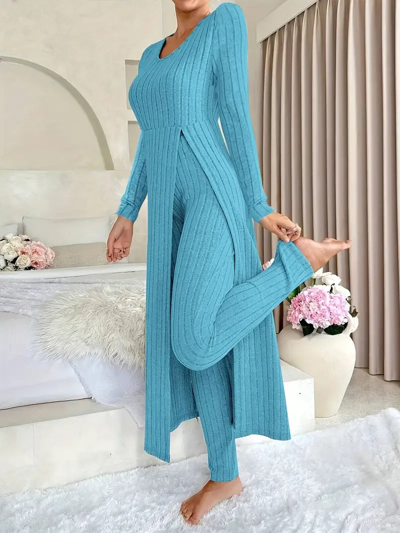 Ensemble Deux Pièces Avec Top Long Et Pantalon Ajusté Pour Femmes | Idéal Pour Usage Quotidien Et Sorties