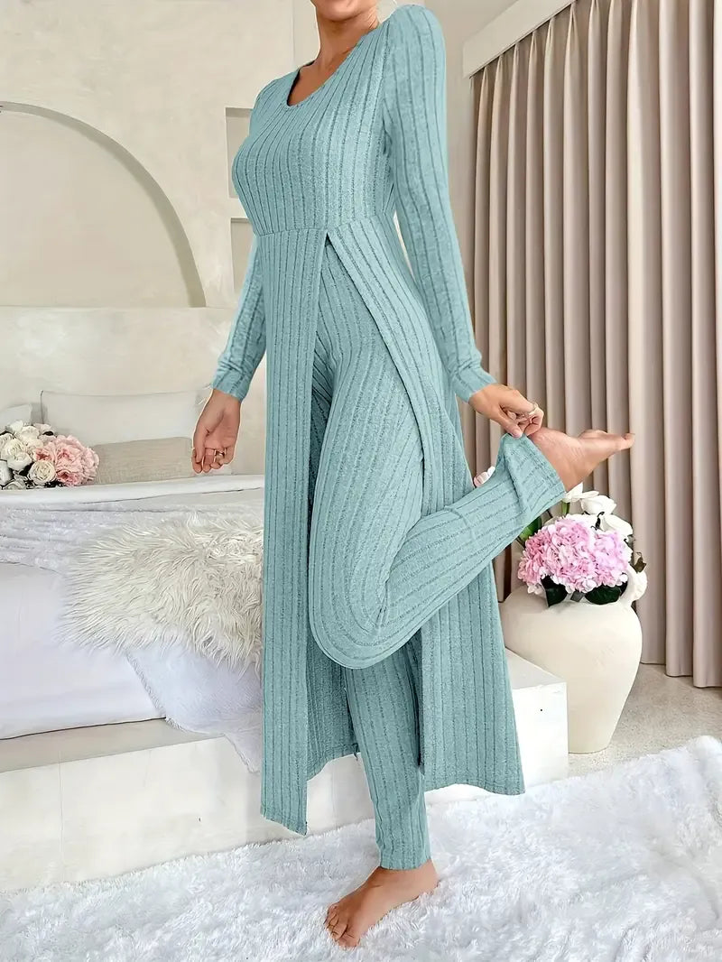 Ensemble Deux Pièces Avec Haut Long Et Pantalon Ajusté Pour Femmes | Idéal Pour Les Tenues Décontractées Et À Domicile