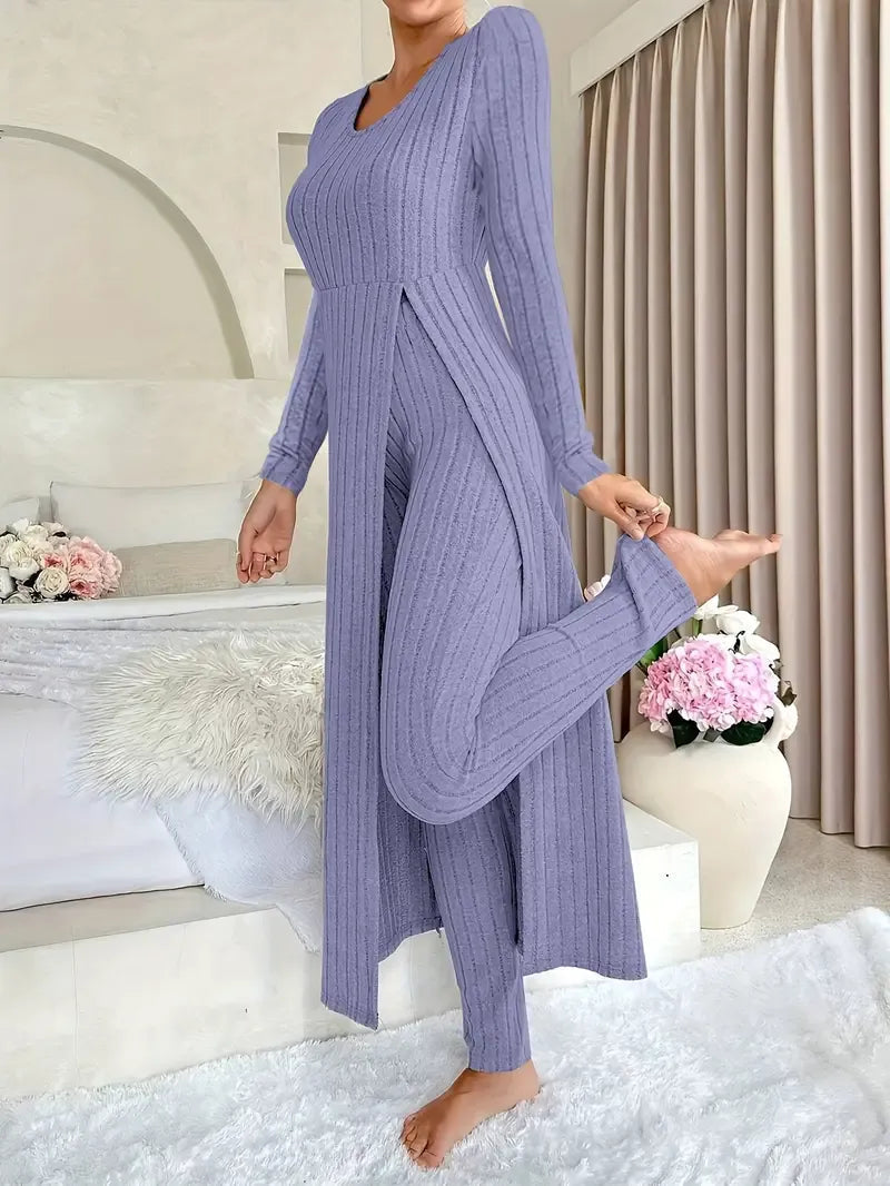 Ensemble Deux Pièces Avec Haut Long Et Pantalon Ajusté Pour Femmes | Idéal Pour Les Tenues Décontractées Et À Domicile