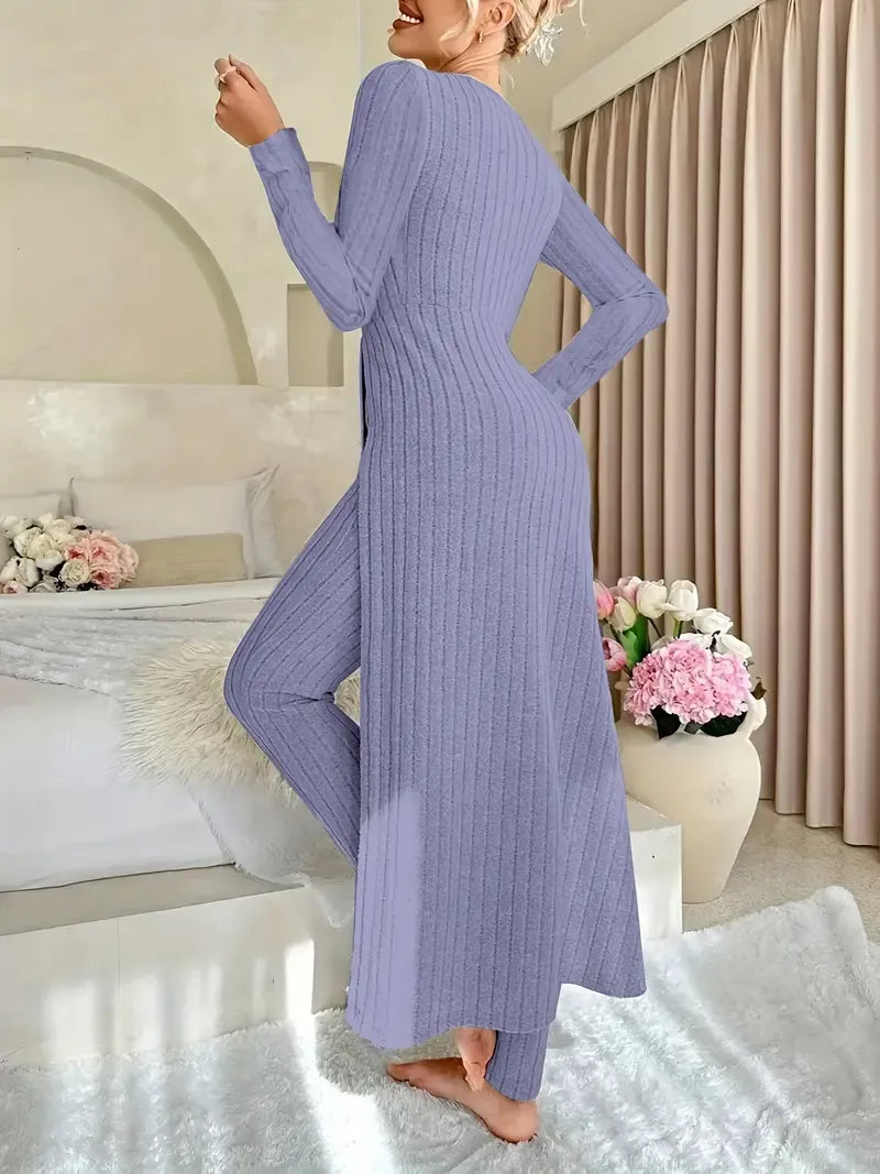 Ensemble Deux Pièces Avec Haut Long Et Pantalon Ajusté Pour Femmes | Idéal Pour Les Tenues Décontractées Et À Domicile