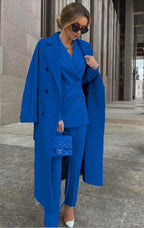 Ensemble Trois Pièces Avec Blazer Croisé Et Manteau Long Pour Femmes | Idéal Pour Tenues Professionnelles Et Occasions Formelles