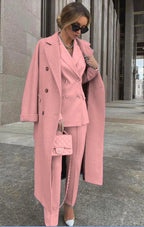 Ensemble Trois Pièces Avec Blazer Croisé Et Manteau Long Pour Femmes | Idéal Pour Tenues Professionnelles Et Occasions Formelles
