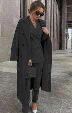 Ensemble Trois Pièces Avec Blazer Croisé Et Manteau Long Pour Femmes | Idéal Pour Tenues Professionnelles Et Occasions Formelles