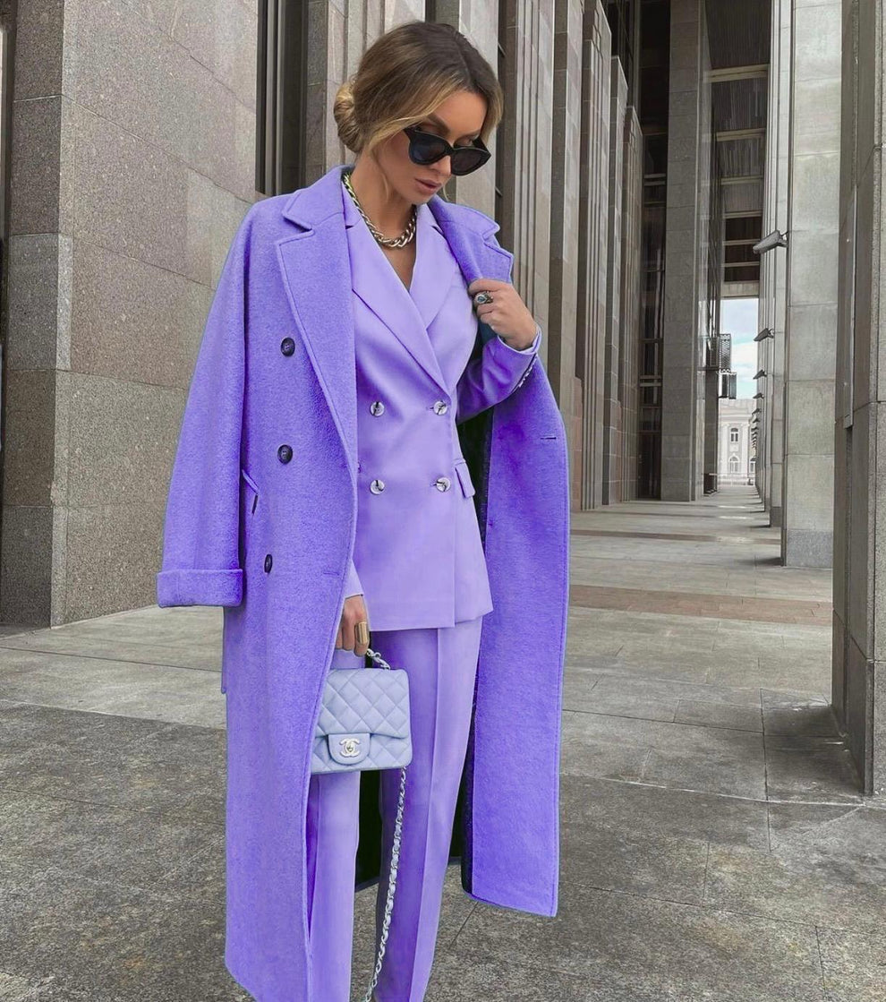 Ensemble Trois Pièces Avec Blazer Croisé Et Manteau Long Pour Femmes | Idéal Pour Tenues Professionnelles Et Occasions Formelles