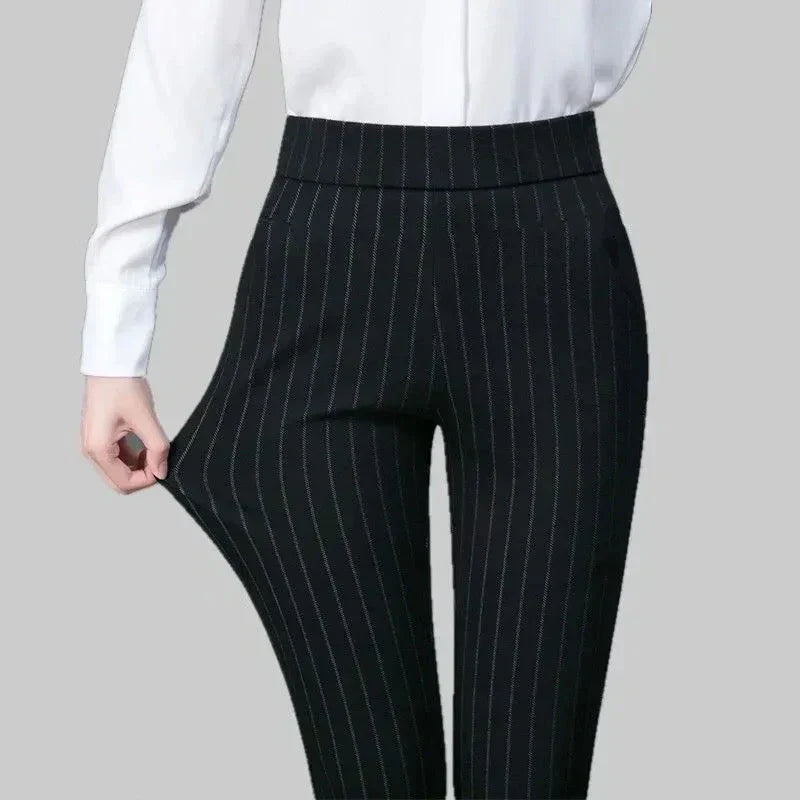 Pantalon Extensible à Rayures pour Femme avec Ceinture Élastique | Idéal pour le Quotidien et les Sorties