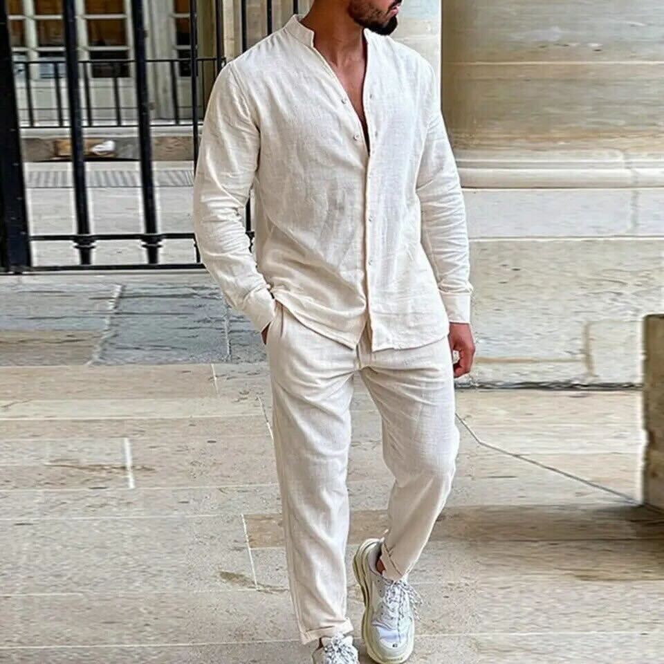 Ensemble homme avec Chemise à Coupe Décontractée et Pantalon Droit | Idéal pour Les Journées Estivales