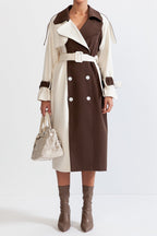 Trench Long Bicolore avec Ceinture pour Femme | Idéal pour La Mi-Saison