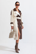 Trench Long Bicolore avec Ceinture pour Femme | Idéal pour La Mi-Saison