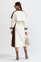 Trench Long Bicolore avec Ceinture pour Femme | Idéal pour La Mi-Saison