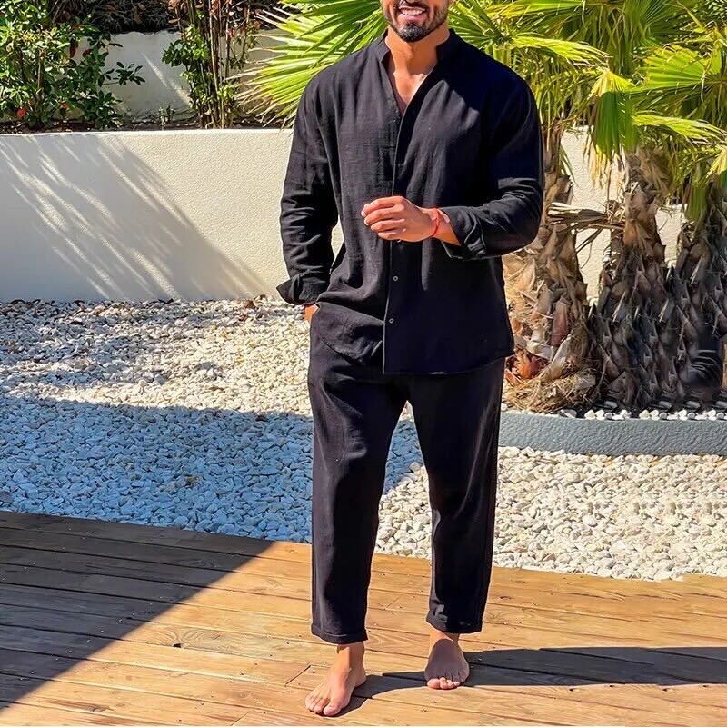 Ensemble homme avec Chemise à Coupe Décontractée et Pantalon Droit | Idéal pour Les Journées Estivales