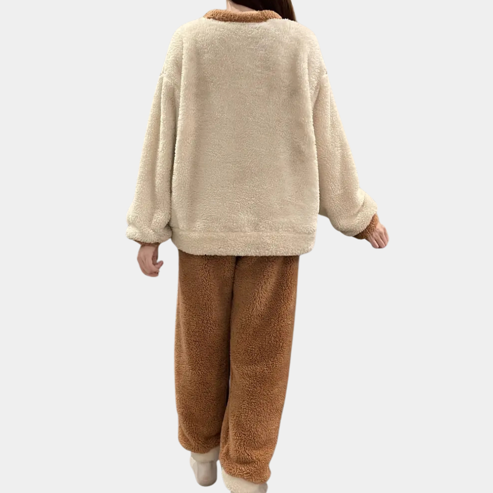 Ensemble De Détente 2 Pièces Marron avec Motif D’Ours pour Femme | Idéal pour Les Soirées À La Maison