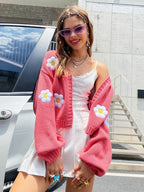 Cardigan à Motif Floral avec Manches Lanterne pour Femmes | Ideal for Mi-Saison et Usage Quotidien