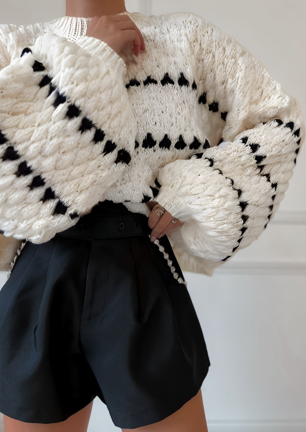 Pull à Manches Longues avec Manches Lanternes et Maille Épaisse pour Femmes | Idéal pour l’Hiver