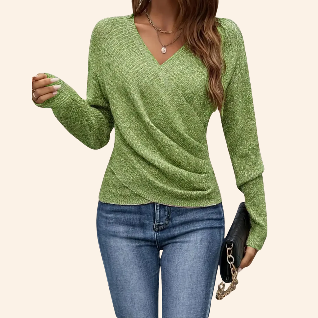 Pull Drapé À Manches Longues Avec Encolure Croisée Pour Femme | Idéal Pour Usage Quotidien