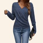 Pull Drapé À Manches Longues Avec Encolure Croisée Pour Femme | Idéal Pour Usage Quotidien