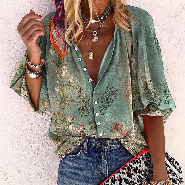 Blouse À Manches Mi-Longues Avec Imprimé Pour Femme | Idéale Pour l'Été