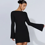Robe Courte À Manches Évasées avec Dos À Nouer pour Femme | Idéale pour La Saison Automne