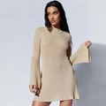 Robe Courte À Manches Évasées avec Dos À Nouer pour Femme | Idéale pour La Saison Automne