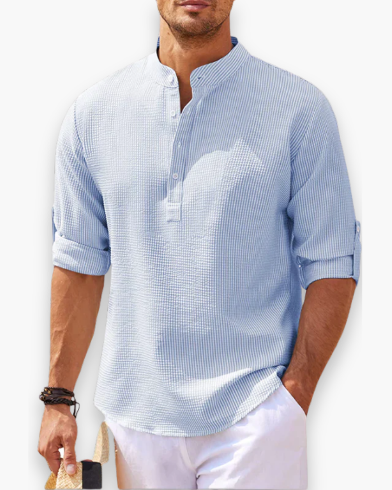 Chemise Décontractée à Manches Courtes avec Col Montant pour Homme | Idéal pour l’Été
