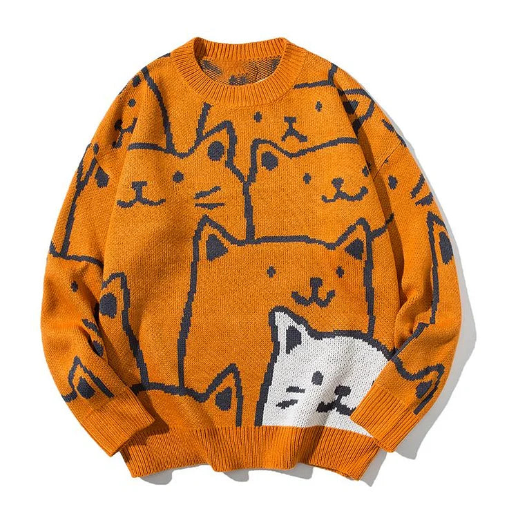 Pull En Maille Avec Motif Chat Et Coupe Ample Pour Hommes | Idéal Pour Les Journées Décontractées